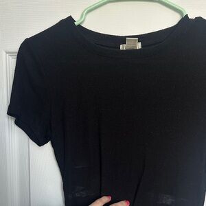 Black Cropped Ribbed Tee
